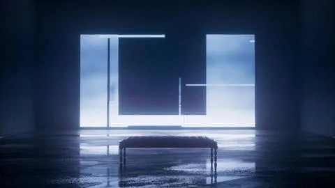 Dark rectangles and lines on a bright screen behind a bench Stock Illustration