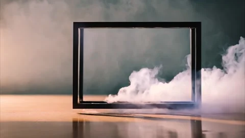 A dark rectangular frame and dry ice smoke slowly emerging around it. Light.. Vídeos de archivo 273953633