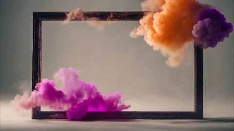 Dark rectangular horizontal frame and colorful smoke dust burst effect. Stock Footage 273953901