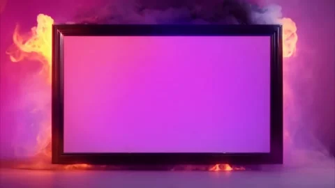 Dark rectangular horizontal frame and flames of fire and smoke coming out b.. 動画素材 273953905