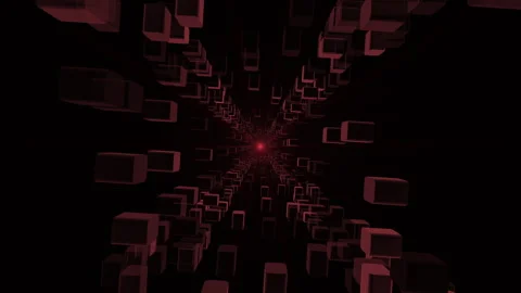Dark Red 3D Cube Tunnel Flythrough with Central Glowing Light Stock Footage 344348158