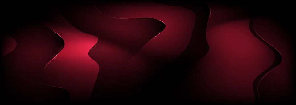 Dark red abstract background with wavy and curved shapes. Wide abstract 3d Illustrazione stock