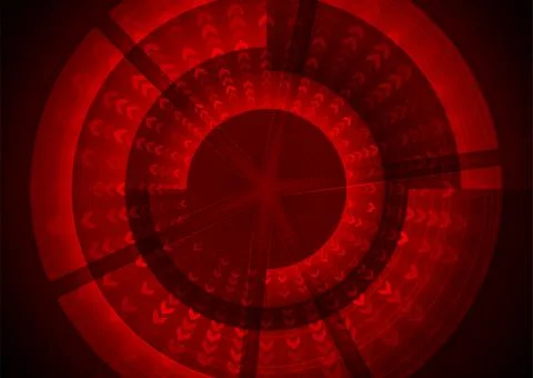 Dark red abstract geometric tech background with round arrows 스톡 일러스트