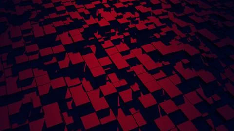 Dark red abstraction with moving square elements, cold light and shadows.  Stock Illustration