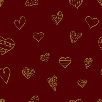 Dark red backdrop with doodle heart shapes Stock Illustration