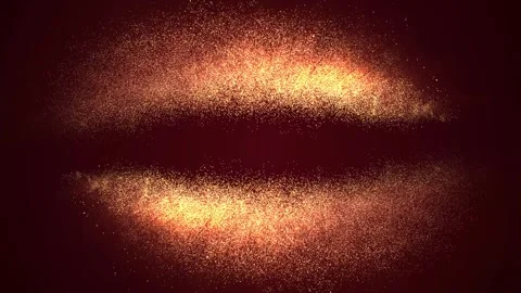 On a dark red background, abstract golden particles appear framing the middle of Stock Footage 261076446