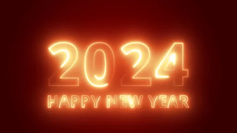 On a dark red background, the bright, glowing numbers of the year 2023 change to Stock Footage 252175159
