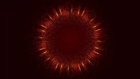 On a dark red background, a circle of glowing orange , yellow particles and Stock Footage 259799188