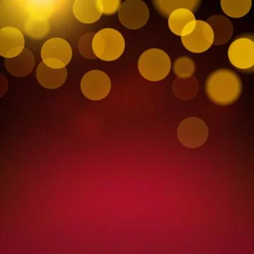 Dark red background with gold bokeh. Golden shine. Defocused blurred background Illustrazione stock