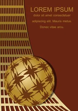 Dark red background with golden grid and sphere in op-art style, blank space for Stock Illustration