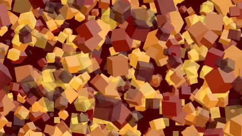 On a dark red background, red, yellow and orange cubes appear and disappear Stock Footage 238852079