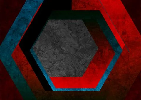 Dark red, blue and black hexagons abstract geometric grunge background Stock Illustration