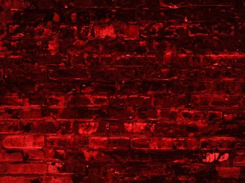 Dark red bright grunge texture of an old red brick wall with damage Stock Illustration