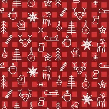 Dark red checkered new year simple icon vector pattern. Stock Illustration