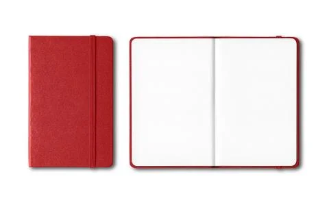 Dark red closed and open notebooks isolated on white Stock Photos
