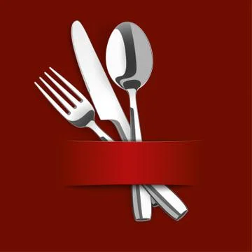 Dark Red Cover Fork Knife Spoon Banner Stock Illustration
