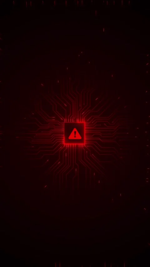 Dark red digital warning background glowing processor circuit traces emergency a Stock Footage 340401606