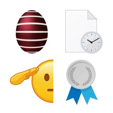 Dark red easter egg, file document, face with hand, silver medal. Set of 4 .. Stock Illustration