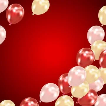Dark red festive background with helium balloons. Holiday design for party Stock Illustration