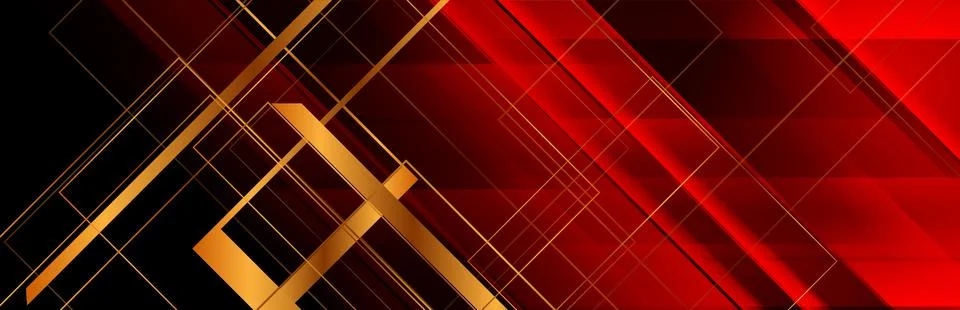 Dark red geometric abstract background with golden lines Stock Illustration