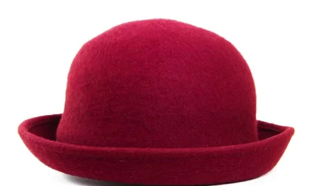 Dark red hat with brim  isolated on white Stock Footage 314383378