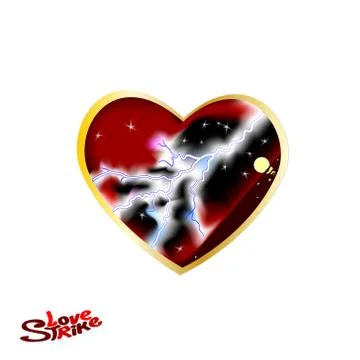 Dark red Heart. Vector. Illustration of love and hearts with thunder. Stock Illustration