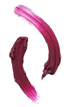 Dark red makeup smear of matte lip gloss Stock Photos