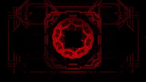 Dark Red Neon Art Deco Mandala Frame Seamless VJ Loop Background Stock Footage 345695194