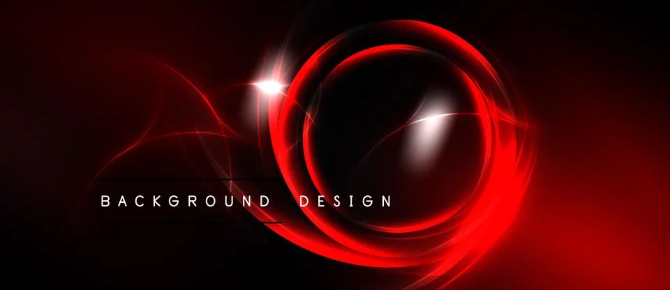Dark red neon circle design. Bright light streaks radiate from central point, Stock Illustration