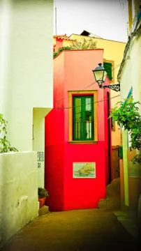 Dark red octagonal house Stock Photos