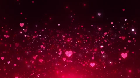 Dark red romantic hearts floating particles, pink bokeh lights, warm love mood. Stock Footage 340452096