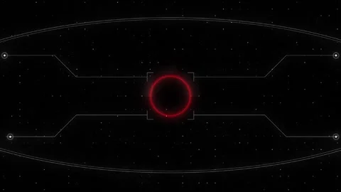 Dark red scanner interface visual central glowing circle, white side lines, star Stock Footage 340528134