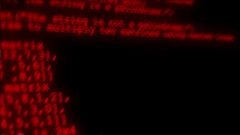 Dark red software code visual blurred programming text, glowing numeric matrix, Stock Footage 340572276