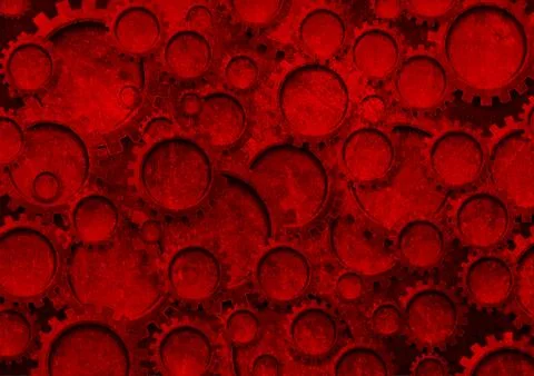 Dark red tech gears abstract grunge background Illustrazione stock
