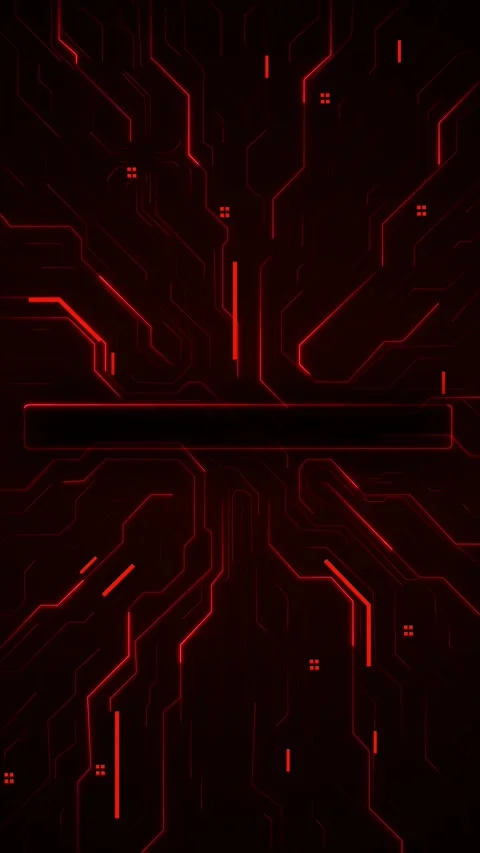 Dark red technology circuit layout bright glowing paths, rectangular panel, digi Stock Footage 340456556