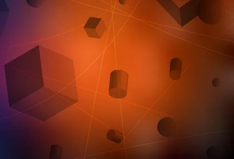 Dark Red vector backdrop with 3D cubes, cylinders, spheres, rectangles. Illustrazione stock