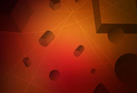 Dark Red vector background with 3D cubes, cylinders, spheres, rectangles. Illustrazione stock