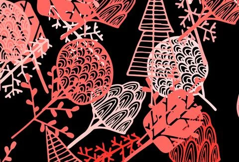 Dark Red vector doodle pattern with trees, branches. 스톡 일러스트