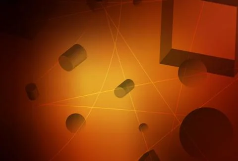 Dark Red vector pattern with 3D cubes, cylinders, spheres, rectangles. Stock Illustration