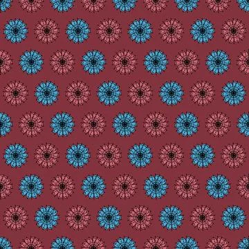 Dark red vector pattern with red and blue flowers. Dark background for gift Stock Illustration
