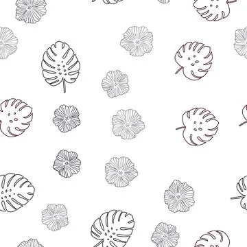 Dark Red vector seamless doodle background with flowers, leaves. Stock Illustration