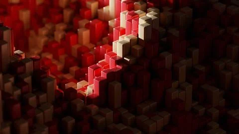 Dark red voxel corridor with glowing abstract blocks Stockillustratie