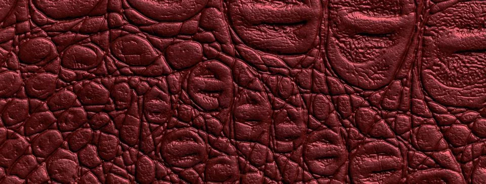 Dark red wine leather texture background. Burgundy embossed crocodile skin .. Illustrazione stock