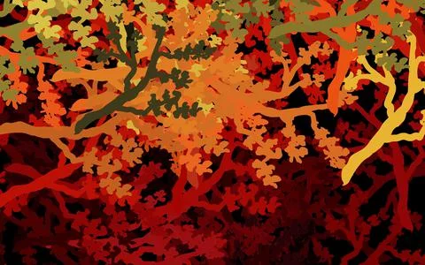 Dark Red, Yellow vector doodle pattern with trees, branches. Illustrazione stock