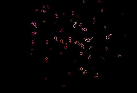 Dark red, yellow vector pattern with gender elements. 스톡 일러스트