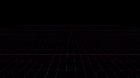 A dark retro digital grid landscape with glowing purple light lines Stock-Footage 335117306