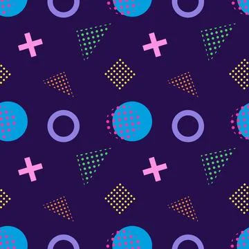 Dark Retro Geometric Seamless Pattern with Dotted Shapes Illustrazione stock