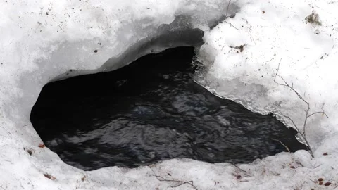 A dark river under a snow cover in winter or early spring Stock Footage 203975912