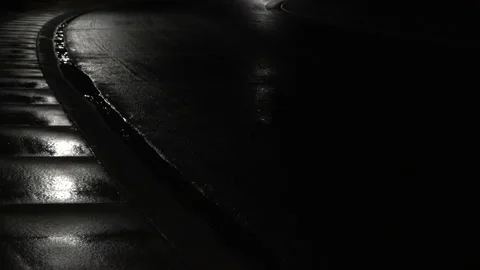 Dark Road Rain on Sidewalk Stock Footage 159834284