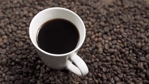 Dark roast coffee beans background, top view Stock Footage 201646639